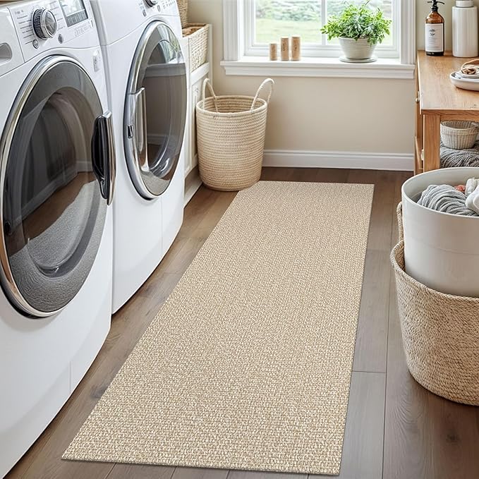 EARTHALL Washable Runner Rug 2x5 Ft Non Slip Runners for Hallways Cotton Rubber Backed Kitchen Runner Braided Indoor Floor Carpet Runners for Entryway, Hallway, Kitchen, Bedroom, Send/Beige