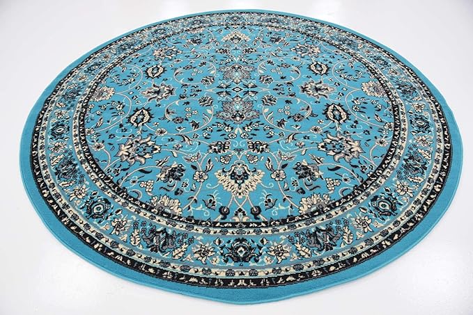 Unique Loom Sialk Hill Collection Area Rug - Washington (8' Round Turquoise/Black)