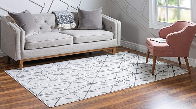 Rugs.com Lattice Trellis Collection Rug – 10' x 14' White Low-Pile Rug Perfect for Living Rooms, Large Dining Rooms, Open Floorplans