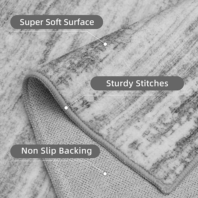 PADOOR Modern Abstract Area Rug - 3x5 Washable Rugs Non-Slip Small Carpet, Ultra Soft Low Pile Floor Rugs for Entrance Front Door Bedroom Bedside Laundry Room Black