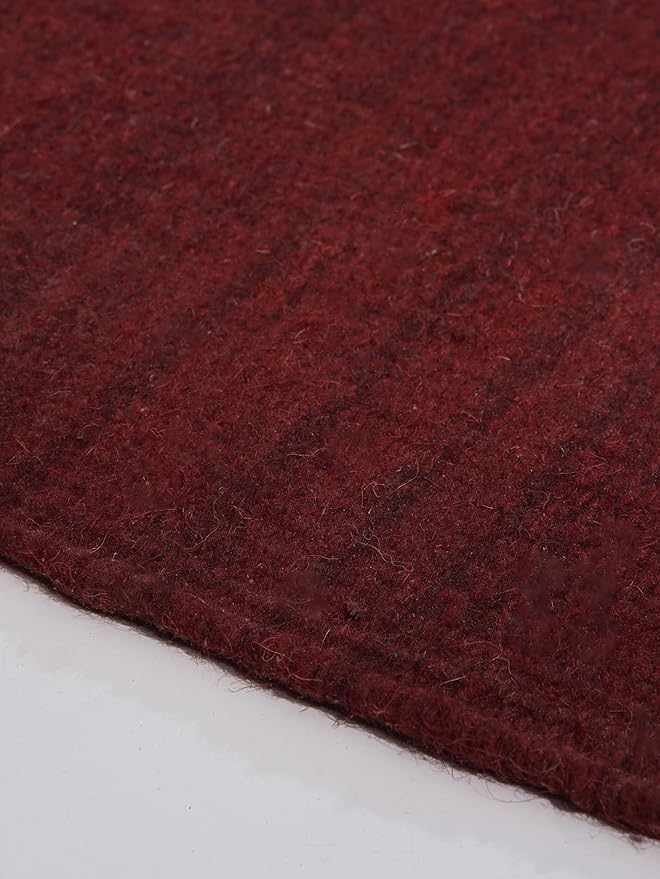 Rugsotic Carpets Hand Woven Flat Weave Kilim Wool 4'x6' Area Rug Solid Burgundy D00111