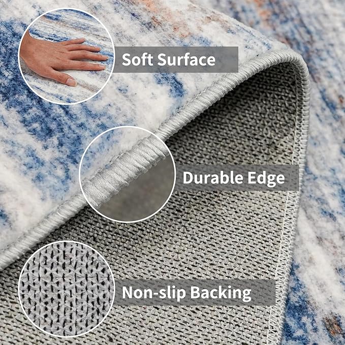 3x5 Area Rug Non-Slip: Washable Rugs for Hallway Entryway Kitchen Living Room Bedroom - Easy-to-Clean Stain and Water Resistant Carpet - Soft Low-Pile Throw Mat Navy Grey