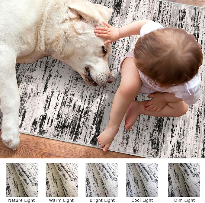 Modern Abstract Entryway Rug Indoor 2x3 Washable Rug Non-Slip Soft Small Area Rug White Black Grey Taupe Kitchen Mats Thin Print Faux Wool Floor Carpet Throw Rugs for Entrance Bedroom Office