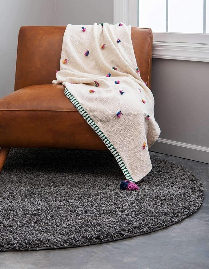 Unique Loom Solid Shag Collection Area Rug (5' 1" Round Graphite Gray)