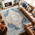 Large Area Rugs 9x12, Low Pile Washable Rugs - Soft Vintage Distressed Rugs for Living Room Bedroom, Office, Dining Room, Water Repellent & Non Shedding, Blue and Orange