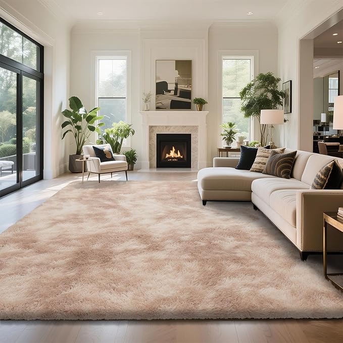 Fluffy Rug Shaggy Area Rug, Mottling Beige 6x9 Area Rugs for Living Room, Large Shag Area Rugs for Bedroom Kids Room Home Decor, Upgrade Anti-Skid Rectangular Fuzzy Rugs