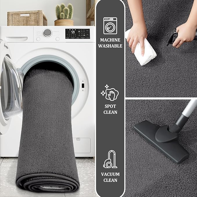 Large Modern Area Rugs for Living Room Bedroom, 7x10 Feet Dark Grey Ultra Soft Solid Thickened Memory Foam Indoor Minimalist Carpets, Non-Slip Comfy Rugs for Boys Girls Nursery Kids Room Home Décor