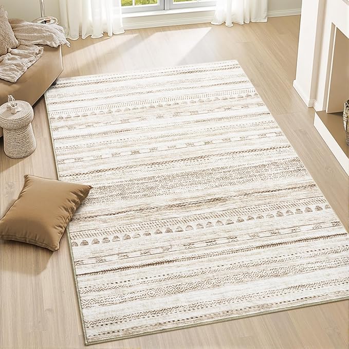 3x5 Area Rug Machine Washable Non Slip Rug Distressed Neutral Moroccan Boho Rug Ultra Soft Indoor Rugs for Bedroom Living Room Entryway Kitchen Foyer Bedside, Light Brown
