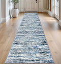 Modern Abstract Runner Rug 2.6x14, Grey Blue White Washable Long Kitchen Runner Non-Slip Soft Hallway Rug Runner Thin Print Faux Wool Carpet for Entryway Bedroom Laundry Room Indoor Home Decor