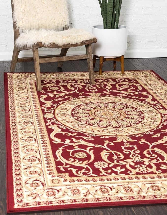 Unique Loom Versailles Collection Traditional Classic Medallion Floral Motif Area Rug (9' 0 x 12' 0 Rectangular, Burgundy/ Ivory)
