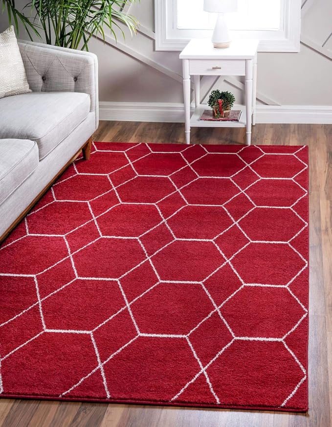 Unique Loom Trellis Frieze Collection Area Rug - Geometric (6' 1" x 9', Red/ Ivory)