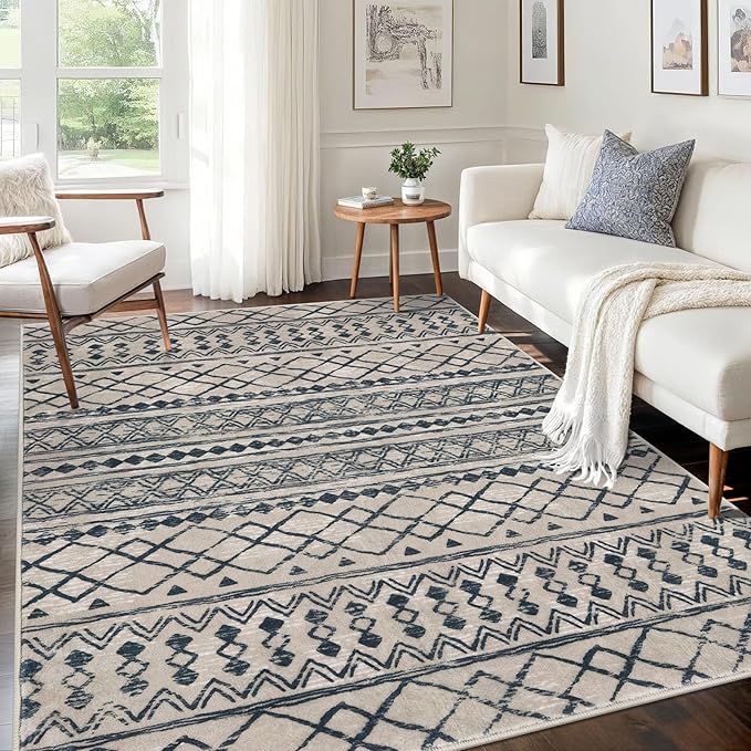 KUTA Area Rug 5x7 Light Brown Black, Washable Boho Large Living Room Moroccan Rugs Non-Slip, Ultra Soft Geometric Traditional Farmhouse Carpet for Dining Room Bedroom Dorm Office Home Décor