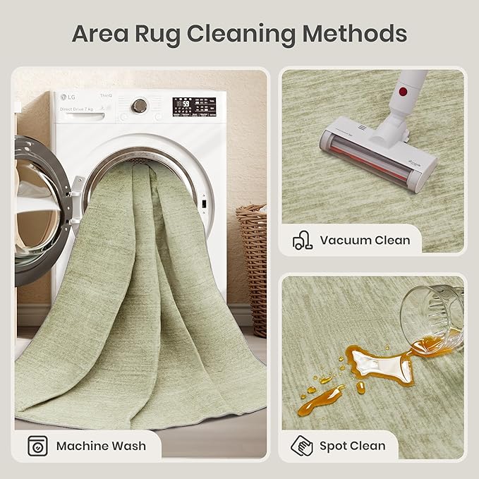 Valenrug Washable Rug 6x9 - Stain Resistant 6x9 Area Rugs for Living Room, Non Slip Backing Printed Rugs for Bedroom, Folable Machine Washable Area Rug (6'x9', Green)
