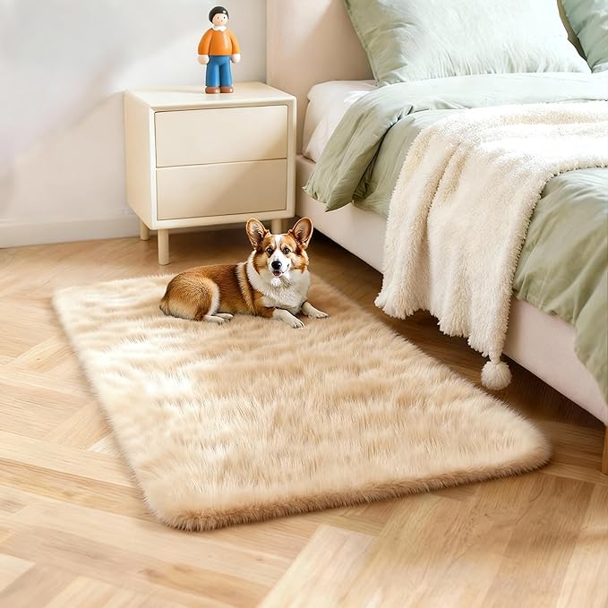 2x3 Solid Fluffy Camel Area Rug – Washable, Durable,Small Bedroom Rug, Non-Slip High Pile Shag Rugs for Living Room, Bedroom, Bedside, Dorms, Nursery Rooms, Kids Room, Soft Indoor Floor Carpet