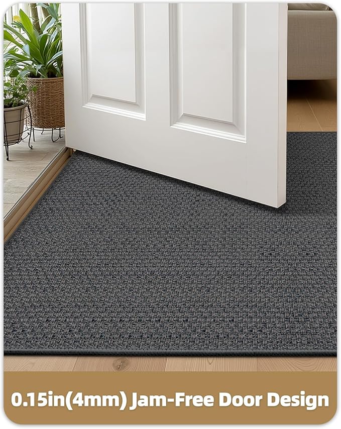Color&Geometry Ultra-Thin Indoor Door Mat, 48"x72" Low-Profile Non-Slip Entryway Rug with Modern Geometric Texture, Washable Doormat for Entrance, Front Doors, Grey (Rolled-up NO Creases)