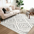 Area Rug 8x8 Rug Machine Washable Non-Slip Low Pile Print Pattern Western Rug for Living Room Bedroom Entryway Tribal Series -Navywhite/Black