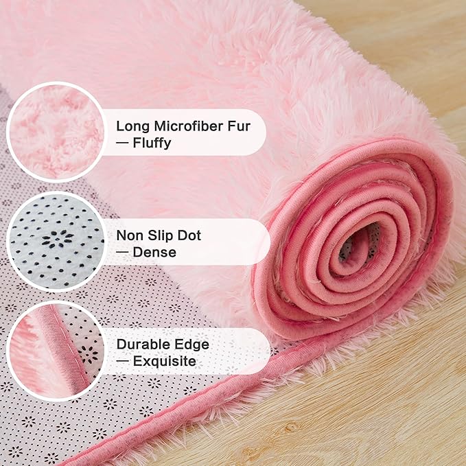 Andency 6x9 Area Rugs Pink,Large Shag Fluffy Soft Shaggy Rugs for Living Room Bedroom, Non-Slip Thick Plush Carpet for Kids Girls and Boys, Dorm Nursery Home Decor Aesthetic