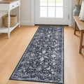 KILOCOCO Washable Runner 2x5 Rug Runner Printed Vintage Floral Kitchen Runners Non-Slip Rubber Backed Runners for Hallways Distressed Thin Soft Rugs for Entryway Laundry Room, Black/Navy/White
