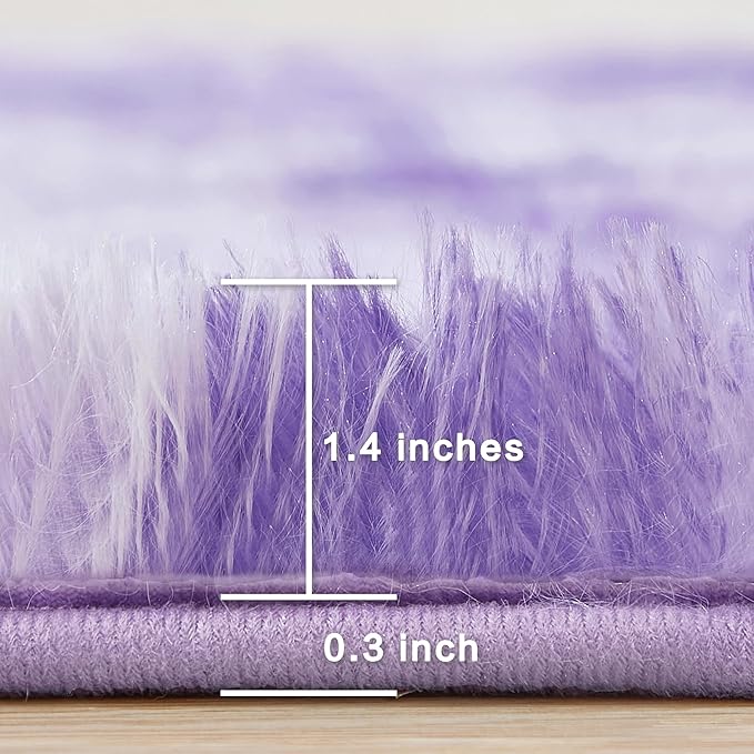 Andency 6x9 Area Rugs, Large Shag Fluffy Soft Shaggy Rugs for Living Room Bedroom, Non-Slip Tie-Dyed Purple Thick Plush Carpet for Kids Girls and Boys, Dorm Nursery Home Decor Aesthetic
