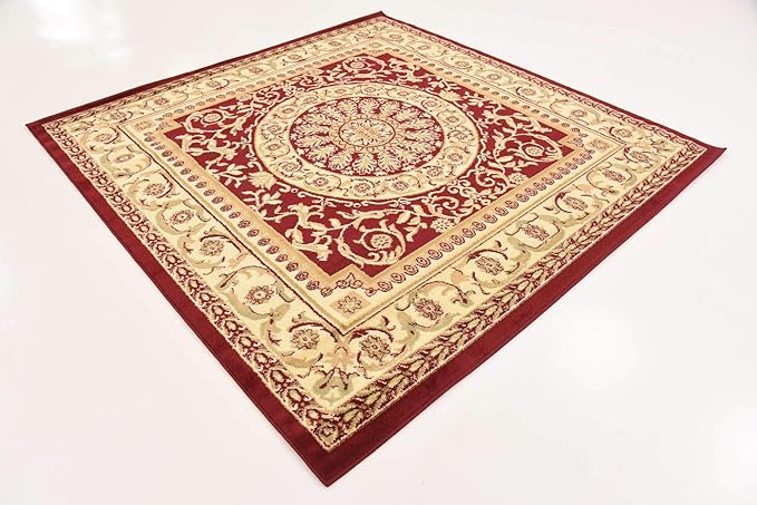 Unique Loom Versailles Collection Traditional Classic Medallion Floral Motif Area Rug (6' 0 x 6' 0 Square, Burgundy/ Ivory)