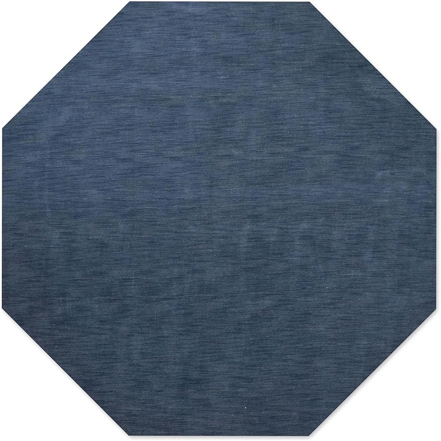 Hand Knotted Loom Wool ECO-Friendly Area Rugs - 10'x10', Octagon, Blue Color, Solid Plain Design, High Pile Thick Handmade Anti Skid Area Rugs for Living Room, Bed Room (L00111)