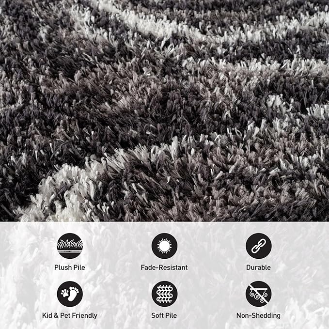Rugshop Abstract Marble Shag Area Rug Anthracite Dark Gray 4' x 6' Ideal for Small Living Rooms, Offices, or Beside The Bed