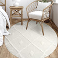 Antep Rugs Palafito 5x5 Geometric Shag Diamond High-Low Pile Textured Indoor Area Rug (White, 5'3" Round)