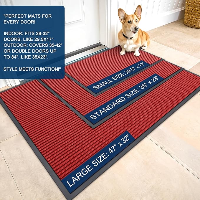 OLANLY Front Door Mat Indoor Outdoor Entrance, Waterproof Heavy Duty Doormat, Fade Resistant, Low Profile, Easy Clean Patio Porch Welcome Floor Mats for Entry, 29.5x17, Red