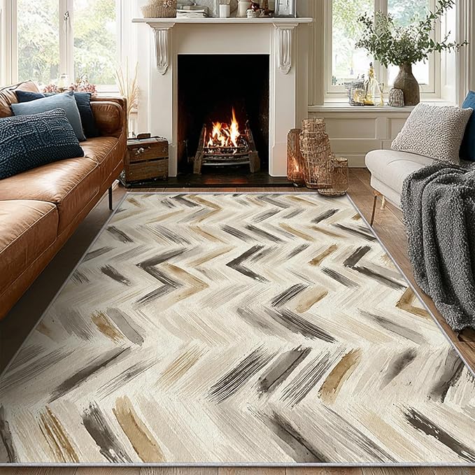 Washable 3x4 Chevron Rug Living Room, Modern Abstract Art Design Area Rugs for Bedroom, Chevron Home Decor Carpet, Low Pile, Non Slip, Kids & Pet Friendly (N4187)