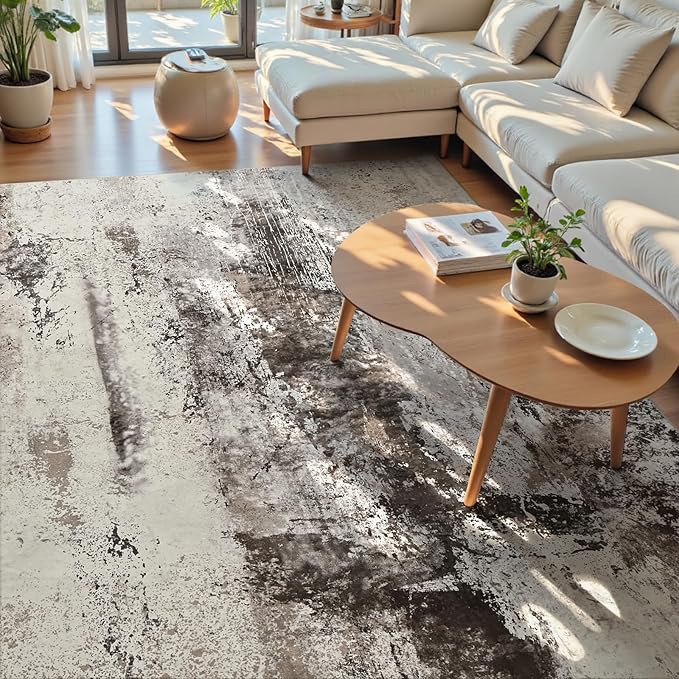 Living Room Rug 9x11 Coffee Area Rugs Machine Washable Abstract Boho Large Rug Non-Slip Non-Shedding Faux Wool Indoor Vintage Carpet for Bedroom, Classroom, Dining Room, Kids Playroom