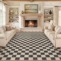 LIVEBOX 9x12 Area Rugs for Living Room, Checkered Non-Slip Washable Rugs, Farmhouse Neutral Classic Geometric Large Boys Area Rug for Bedroom, Carpet for Living Dining Room Office(Black,9'x12')