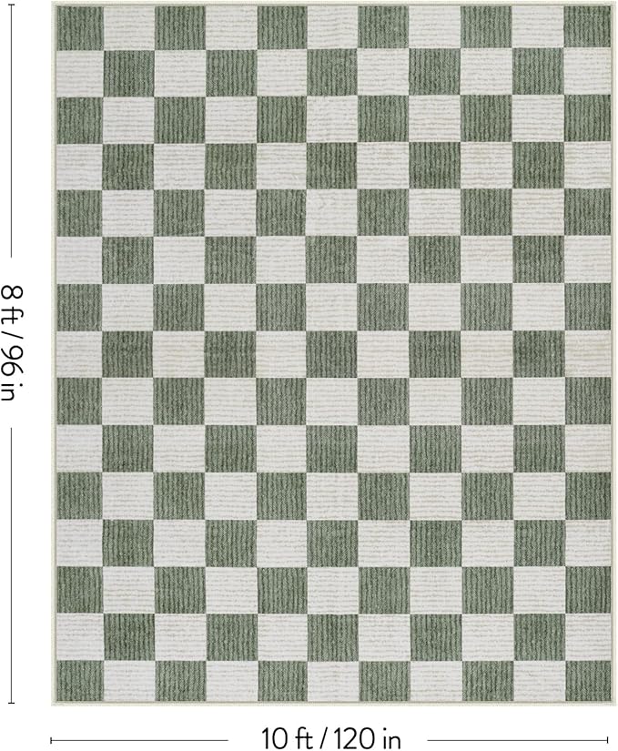 LIVEBOX 8x10 Area Rugs for Living Room, Checkered Non-Slip Washable Rugs, Farmhouse Neutral Classic Geometric Large Boys Area Rug for Bedroom, Carpet for Living Dining Room Office(Sage Green,8'x10')