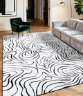 YIHOUSE Modern Rugs for Living Room 6x9, Washable Black and White Bedroom Rug, Fluffy Geometric Dining Room Rugs for Under Table Home Decor