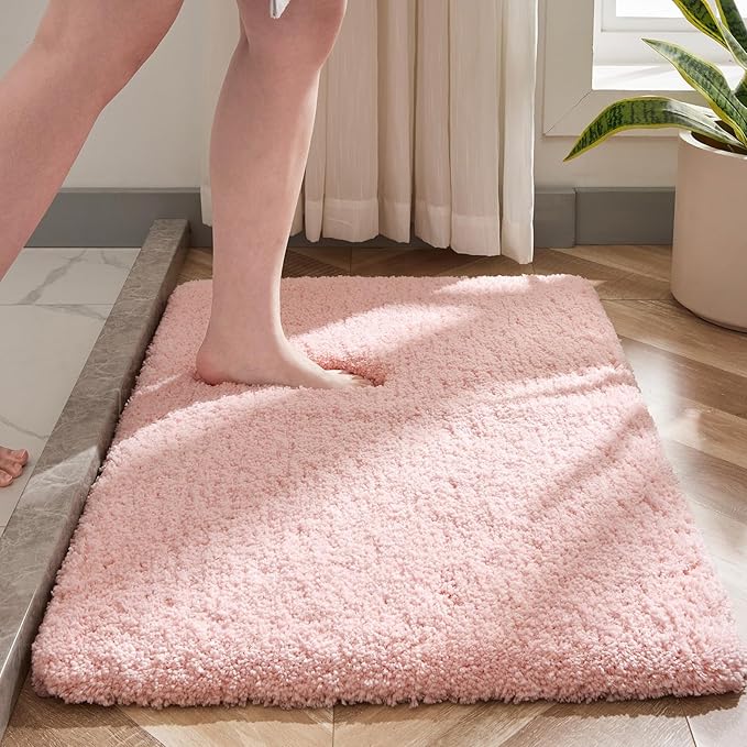 Pink Bathroom Rug 20x32 Non Slip Fluffy Bath Mat for Bathroom Floor Washable Plush Luxury Bath Rug for Tub Soft Shaggy Absorbent Shower Sink Mat