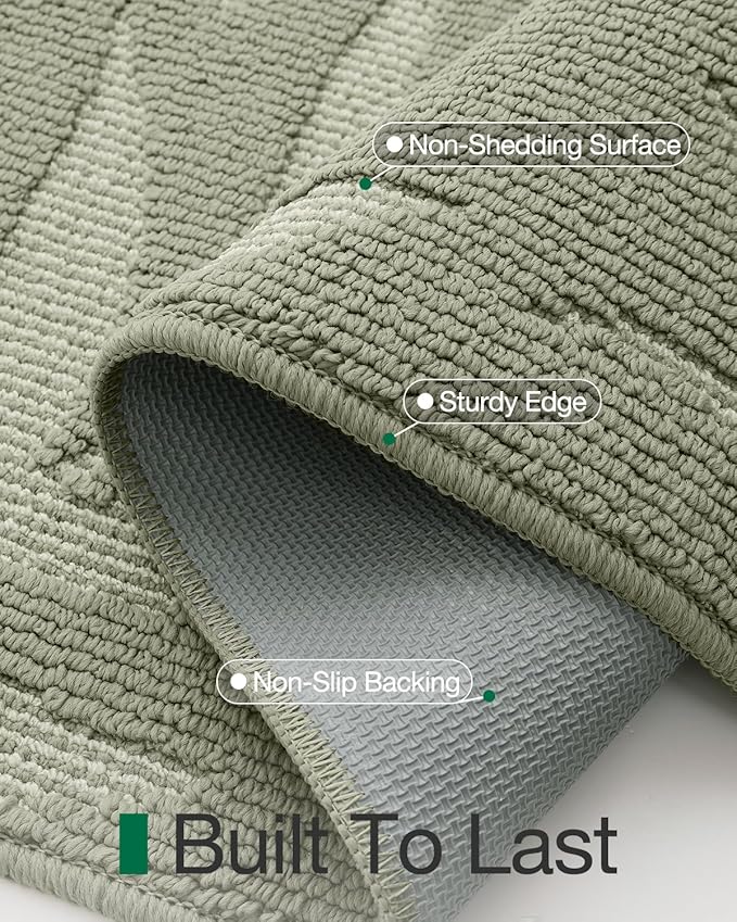 LUMI Front Door Mat Indoor Entrance 48"x72", Low Profile Welcome Mat, Non-Slip Washable Doormat with Rubber Backing for Entrance, Patio, Garage, Green