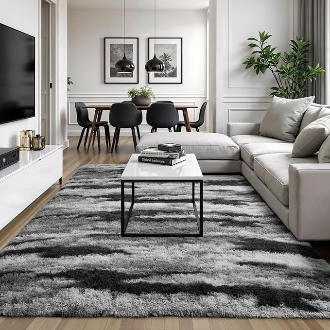 Zentavio Area Rugs for Living Room Rugs for Bedroom 4x6 Carpet Fluffy Fuzzy Soft Shag Aesthetic Plush High Pile Gray Throw Rug for Nursery Kids Room Dorm Waved Grey