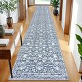 Vintage Runner Rug 2x12, Light Blue White Washable Long Kitchen Runner Non-Slip Floral Soft Hallway Rug Runner Thin Print Faux Wool Carpet for Entryway Bedroom Laundry Room Indoor Home Decor