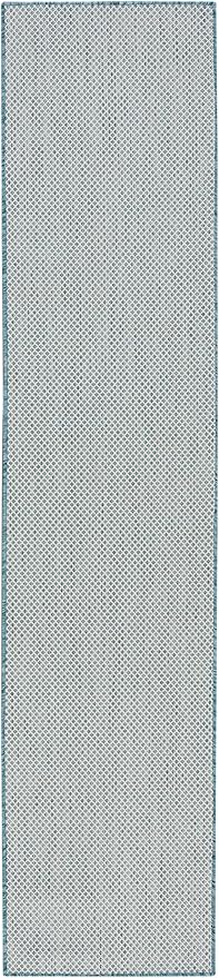 Nourison Home Courtyard Ivory Aqua 2'2" x 8' Area Rug - Easy Clean, Non Shedding, Bed Room, Living Room, Dining Room, Kitchen (8' Runner)