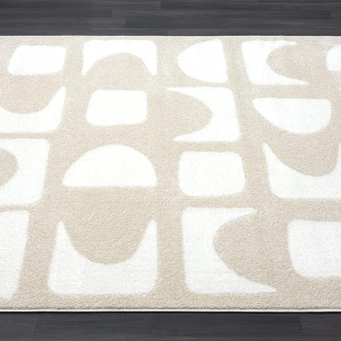 Abani Nuevo Collection Area Rug - Modern Geometric Beige/Cream Design - 4'x6' - Easy to Clean - Durable for Kids and Pets - Non-Shedding - Medium Pile - Soft Feel - for Living Room, Bedroom & Office