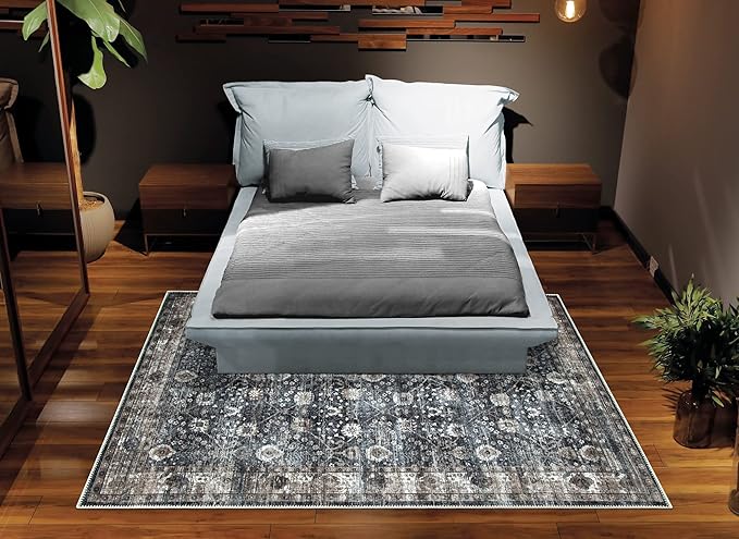 Bloom Rugs Washable Non-Slip 2' x 3' Rug - Black/Brown Traditional Oriental Area Rug for Living Room, Bedroom, Dining Room, and Kitchen - Exact Size: 2' x 3'