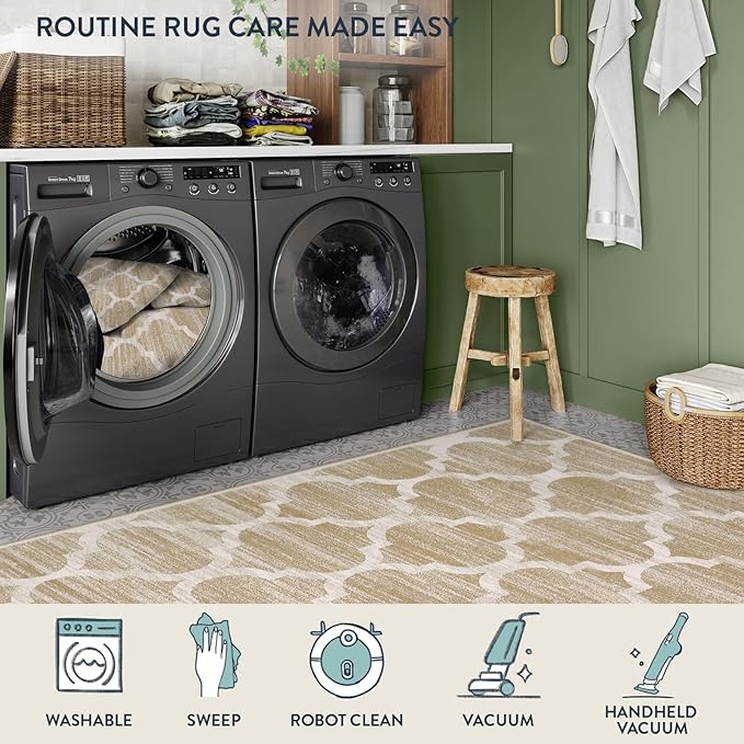 Lahome Moroccan Runner for Hallway - 2x4 Area Rug Washable Non-Slip Soft Bathroom Runner Ultra-Thin Small Kitchen Mat, Modern Print Distressed Floor Runners for Entryway Bedroom （(Taupe, 2'x4')