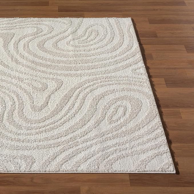 LUXE WEAVERS Geometric Swirl Cream 6x9 Area Rug High Low Modern Carpet
