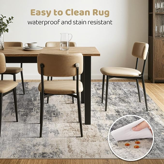 Area Rug Living Room Rugs: 5x7 Washable Large Abstract Modern Soft Stain Resistant Indoor Floor Non Slip Accent Carpet for Bedroom Nursery Playroom Dining Room Office Dorm Home House- Grey Brown