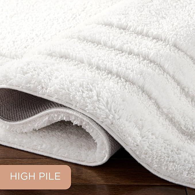 Town & Country Everyday Cloud Shag Plush Border Area Rug with High-Low Pile, Ivory, 6'6"x9'6"