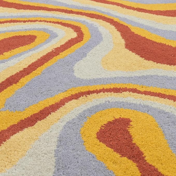 Irregular Shaped Handmade Wool Area Rug | Modern Colourful Stripe Premium Carpet | Perfect for Living Room, Bedroom, Dining Room & Home Decor (Desert, 7x7 ft)