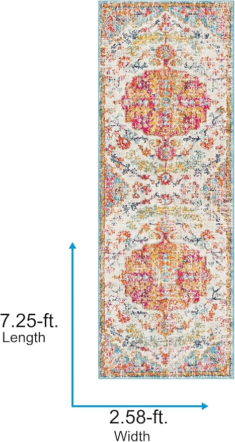 Livabliss Odelia Vintage Bohemian Runner Area Rug,2'7" x 7'3",Orange/Aqua