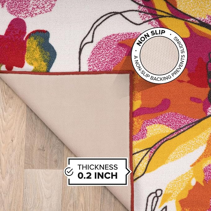 Rugshop Multi Bright Flowers Non Slip Non-Shedding Oval Area Rug for Dining Room, Living Room and Bedroom, 5' x 7'