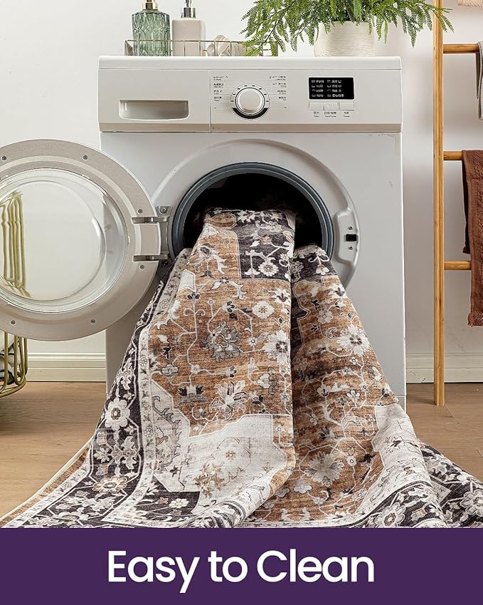 DEXI Area Rugs for Entryway 2x3, Washable Low Pile Vintage Traditional Entry Rug Non Slip, Small Indoor Door Mat for Bedroom Kitchen Entrance Hallway, Brown