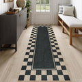 Moynesa Easy Jute Runner Rugs Washable 2.5x8 Entryway Runners Rug for Kitchen Black Checkered Carpet for Indoor Outdoor Non Slip Mat for Hallways Bathroom Bedroom Laundry Living Room Corridor