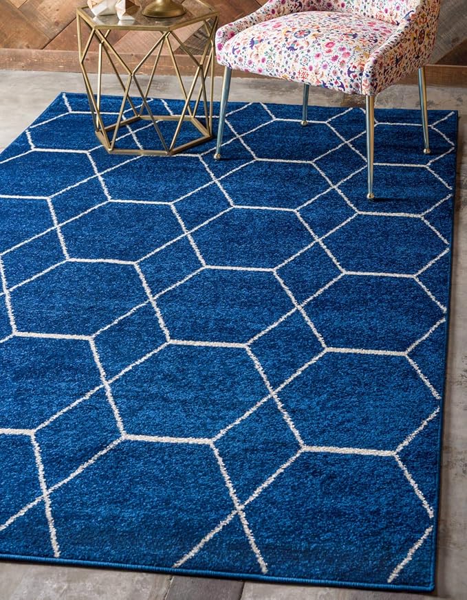 Unique Loom Trellis Frieze Collection Area Rug - Geometric (8' x 11', Navy Blue/ Ivory)